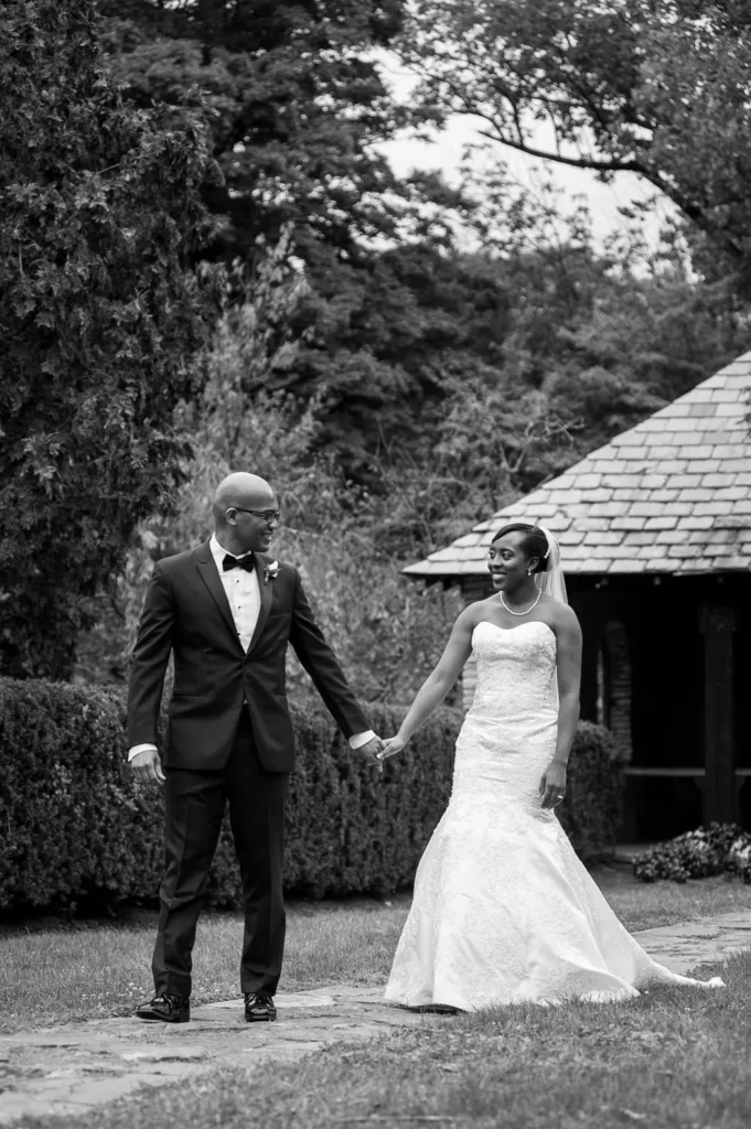 bride groom walking jeffrey mansion wedding