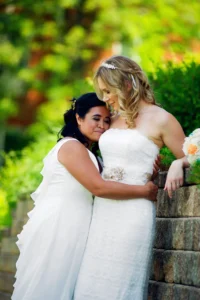 brides hugging wedding lgbtq