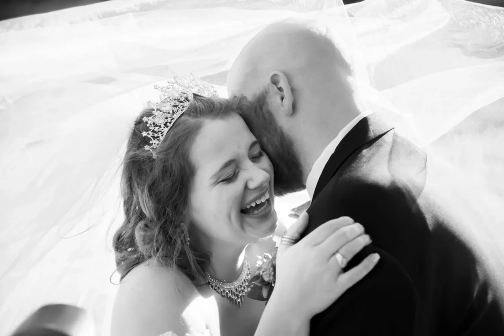 bride laughing veil columbus