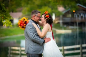 cheers lakeside chalet wedding portrait