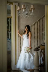 elegant bride on stairs