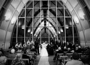 glass church wedding ceremony