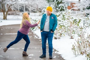 park of roses winter engagement snow